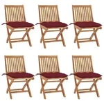 vidaXL Klappbare Gartenst&uuml;hle mit Kissen 6 Stk. Massivholz Teak