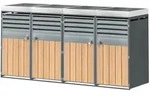 OKWISH M&uuml;lltonnenbox aus Stahl in Grau/Holzoptik, abschlie&szlig;bar, mit 4 T&uuml;ren,