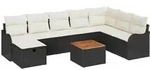 vidaXL Garten-Sofa-Set mit Kissen 9 pcs Schwarz Poly Rattan