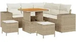 vidaXL 8-teiliges Garten-Sofa-Set mit Kissen in Beige aus Poly-Rattan und Akazie