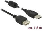 Delock USB-Kabel USB 2.0 USB-A Stecker, USB-A Buchse 1.50 m Schwarz mit Ferritkern