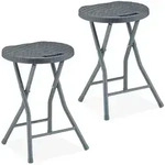 Relaxdays Klapphocker, 2er Set, Rattan-Optik, Garten & Balkon, klappbarer Outdoor