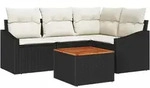 vidaXL Garten-Sofa-Set mit Kissen 5 pcs Schwarz Poly Rattan