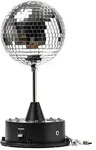 SATISFIRE LED Spiegelkugel Discokugel 13cm mit Standfu&szlig; bunte LED Batterie u. USB