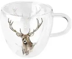 Ambiente Tasse 10cm Glas doppelwandig mit Hirsch Motiv - 0,2L Glastasse...
