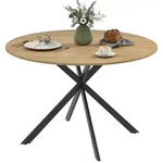 OKWISH Standard-Esstisch rund Holz Eichefarben mit schwarzen Stahlbeinen,...