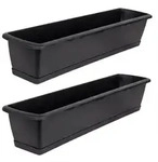 BigDean 2er Set Blumenkasten mit Untersetzer 80 cm lang anthrazit - aus...