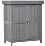 OKWISH Ger&auml;teschrank Holz Grau, wetterfest, mit Doppelt&uuml;r und 2 Regalf&auml;chern...
