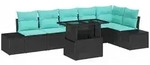 vidaXL Gartensofa-set 7 stk. 6-Sitzanzahl Schwarz und Blau Poly-Rattan