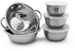 Relaxdays Sch&uuml;ssel Set aus Edelstahl, HxBxT: 10 x 24 x 30 cm, 5-teilig, stapelbar,