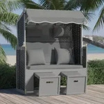 vidaXL Strandkorb mit Kissen Poly Rattan Massivholz Anthrazit Schwarz