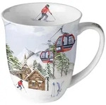 Ambiente Tasse 10cm Porzellan 0,4L mit Skih&uuml;tten Motiv - Keramiktasse