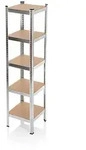 EASYmaxx Schwerlastregal mit 5 belastbaren Holzb&ouml;den 40x40x180cm silber/holzfarben