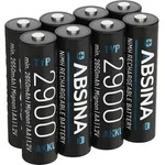 ABSINA Akku AA Mignon 2900 8er Pack - NiMH Wiederaufladbarer AA Akkus min. 2650mAh &