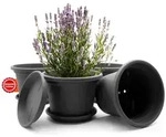 BigDean 4 St&uuml;ck Blumentopf mit Untersetzer rund &oslash; 25 cm Anthrazit &ndash;...