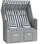 vidaXL Strandkorb mit Kissen Poly Rattan und Massivholz Blau & Wei&szlig;