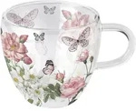Ambiente Tasse 10cm Glas doppelwandig mit Rosen & Schmetterling Motiv - 0,2L