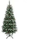 COSTWAY 180cm Kunstbaum mit roten Beeren & Zapfen, schneebedeckt,...