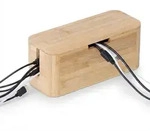 Relaxdays Kabelbox f&uuml;r Steckdosenleiste, Bambus, Magnetdeckel, 14,5x34x13,5 cm,