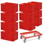BRB 10 Euroboxen, LxBxH 600 x 400 x 320 mm, rot + 1 Transportroller