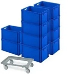 BRB 10 Eurobeh&auml;lter 600x400x320 mm, blau + GRATIS Schwerlast-Transportroller