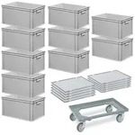 BRB 10 Euroboxen, LxBxH 600x400x320 mm,grau + 10 Scharnierdeckel + 1...