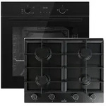 Gasline Set GB850-FIB Gas Einbaubackofen + Einbau Gaskochfeld GAG60INB Schwarz Matt,