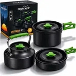 Mojawo Camping Kochtopfset 3 in 1 Leichtes Aluminium Topfset f&uuml;r Gasherde