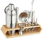 Relaxdays Cocktail Set, 16-tlg. Barset mit St&auml;nder, Shaker, Barma&szlig;, Barl&ouml;ffel,