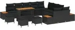 vidaXL Garten-Sofa-Set mit Kissen mit Speicher Schwarz Poly Rattan