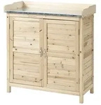 OKWISH Gartenschrank Holz Natur 83x40x92 cm mit Arbeitsplatte, 2 Innenf&auml;chern...