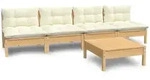 vidaXL 5-tlg. Garten-Lounge-Set mit Creme Kissen Kiefernholz