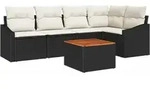 vidaXL Garten-Sofa-Set mit Kissen 6 pcs Schwarz Poly Rattan