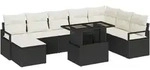 vidaXL 9-teiliges Garten-Sofa-Set mit Kissen in Schwarz aus Poly Rattan