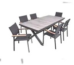 DELUKE Garten-Sitzgruppe JANA 7-tlg. - Alu/Keramik, Eiche-Optik, Grau 