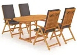 vidaXL 5-tlg. Garten-Essgruppe mit Grauen Kissen Massivholz Teak