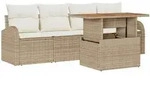 vidaXL Garten-Sofa-Set mit Speicher 5 pcs Beige Poly Rattan
