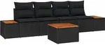 vidaXL Garten-Sofa-Set mit Kissen 5 pcs Schwarz Poly Rattan