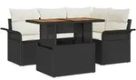 vidaXL 5-teiliges Garten-Esszimmer Set mit Kissen in Schwarz aus Poly Rattan und