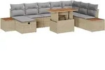 vidaXL Garten-Sofa-Set mit Kissen mit Speicher 9 pcs Beige Poly Rattan