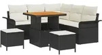 vidaXL 8-teiliges Garten-Sofa-Set mit Kissen, schwarzes Poly-Rattan und Akazie.