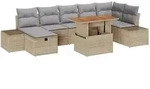 vidaXL Garten-Sofa-Set mit Kissen mit Speicher 8 pcs Beige Poly Rattan