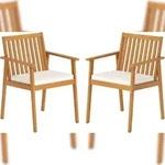COSTWAY 2‐er Set Akazienholz‐Gartenst&uuml;hle mit Kissen & Armlehnen, 180 kg