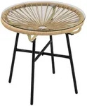 OKWISH Beistelltisch f&uuml;r den Au&szlig;enbereich aus PE-Rattan in Beige, rund mit