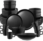 tectake Geschirrset Una, aus Steingut, f&uuml;r 6 Personen, 30 teilig, schwarz