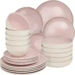 TecTake GmbH tectake Geschirrset Mare aus Steingut, f&uuml;r 6 Personen, 24 teilig, rosa