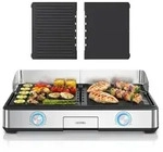 Arendo Tischgrill, Gourmet Edelstahl Elektrogrill, 2 Grillzonen, elektrisch,