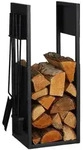 Relaxdays Kaminholzregal mit Besteck, Metall, HBT: 76,5x36x30 cm, Brennholzregal