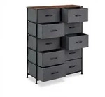 Relaxdays Kommode, 120x85,5x30 cm, Metall, Holzoptik, 10 Stoff-Schubladen, Ablage,