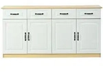 OKWISH Sideboard aus MDF in Wei&szlig;, 160x35x80 cm, mit 4 Schubladen, 4 T&uuml;ren und